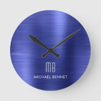 Elegant Monogrammed Blue Brushed Metallic