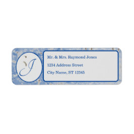 Elegant Monogrammed Blue- och Grått-Returadress Returadress Etikett