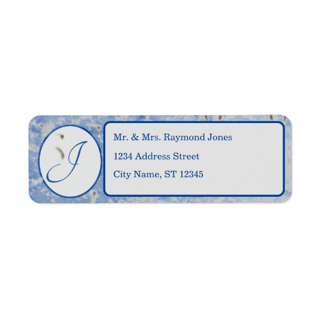Elegant Monogrammed Blue- och Grått-Returadress Returadress Etikett (Framsidan)