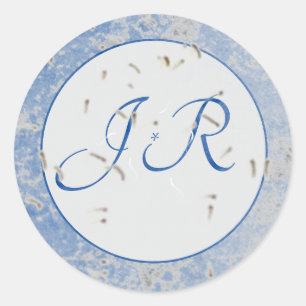 Elegant Monogrammed Blue och Grått Runt Klistermärke