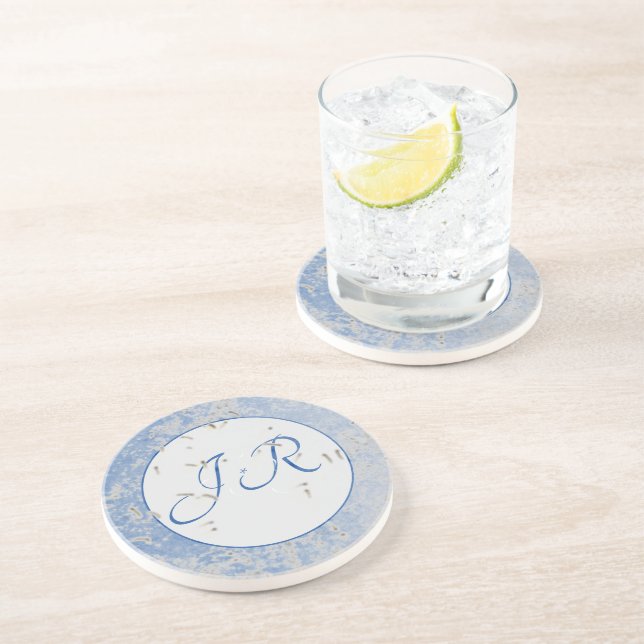 Elegant Monogrammed Blue och Grått Underlägg (Sidan)