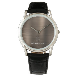 Elegant Monogrammed Bronze Brown Brushed Metallic Armbandsur