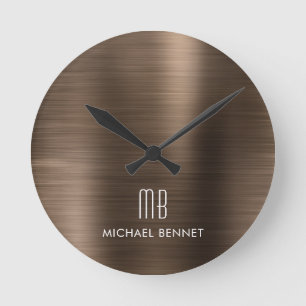 Elegant Monogrammed Bronze Brushed Metallic Rund Klocka