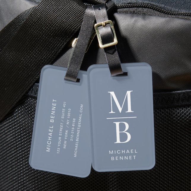 Elegant Monogrammed Dusty Blue Bagagebricka (Elegant Monogrammed Dusty Blue Luggage Tag)