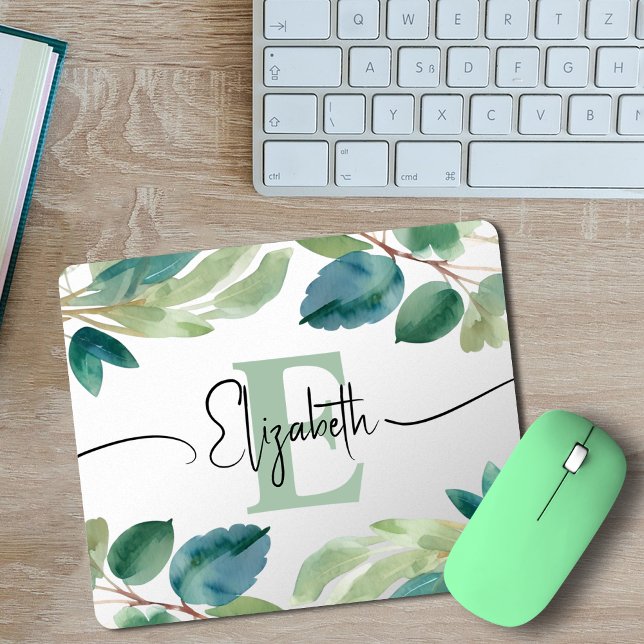 Elegant Monogrammed Eucalyptus Greenery Watercolor Musmatta (Skapare uppladdad)