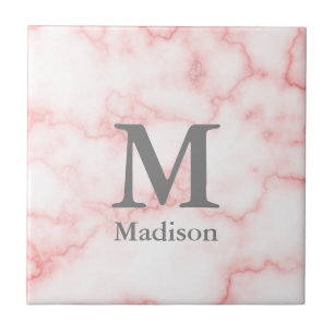 Elegant Monogrammed Faux Rosa Marble Kakelplatta