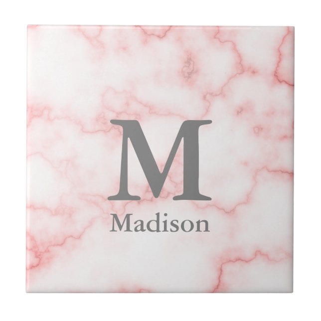 Elegant Monogrammed Faux Rosa Marble Kakelplatta (Framsidan)