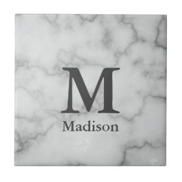 Elegant Monogrammed Faux White Marble Kakelplatta