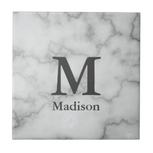 Elegant Monogrammed Faux White Marble Kakelplatta