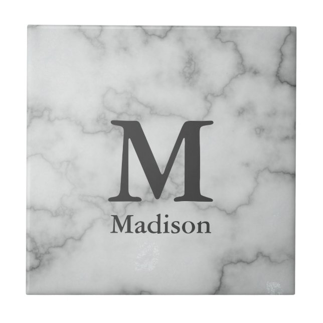 Elegant Monogrammed Faux White Marble Kakelplatta (Framsidan)