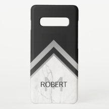 Elegant Monogrammed Geometric Black Silver Marble