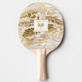 Elegant Monogrammed Gilded Guld Monstera Pingisracket