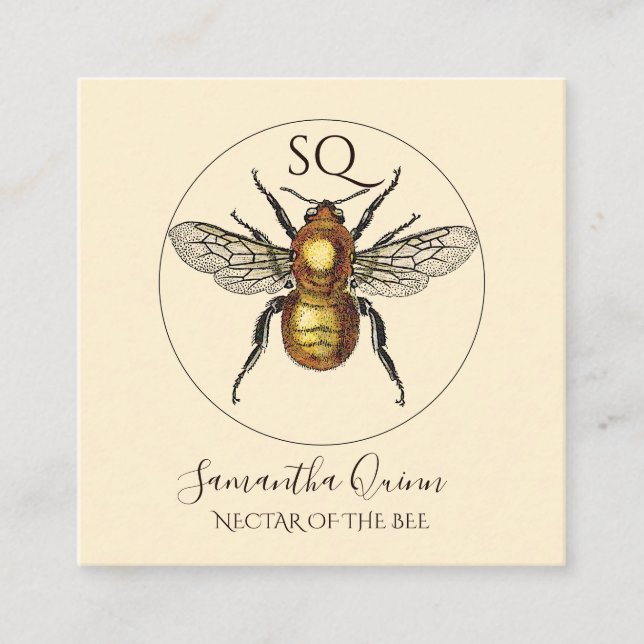 Elegant Monogrammed Golden Bee Circle Logotyp Fyrkantigt Visitkort (Framsida)
