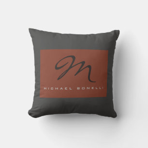 Elegant Monogrammed Grått Brown Handskrift Kudde