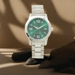 Elegant Monogrammed Green Brushed Metallic Armbandsur<br><div class="desc">Elegant Monogrammed Green Brushed Metallic. This elegant and modern watch is designed with name script typography paired with white typography in black on a chic Green Brushed Metallic background and has space for you to write your name, The monogram name can easily be personalized to make a design as unique,...</div>