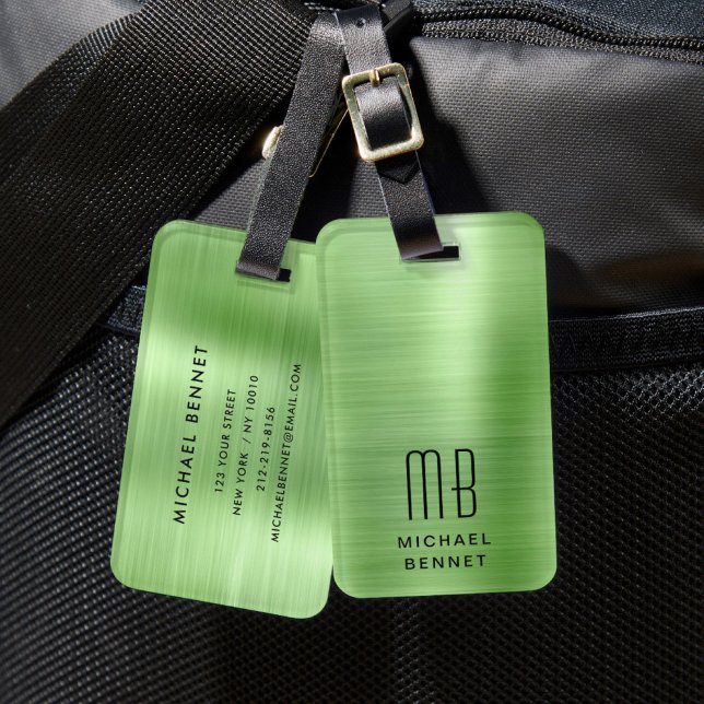 Elegant Monogrammed Grönt Bagagebricka (Elegant Monogrammed Green Luggage Tag)
