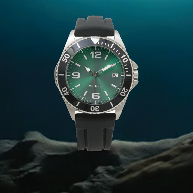 Elegant Monogrammed Grönt Brushed Metallic Armbandsur (Skapare uppladdad)