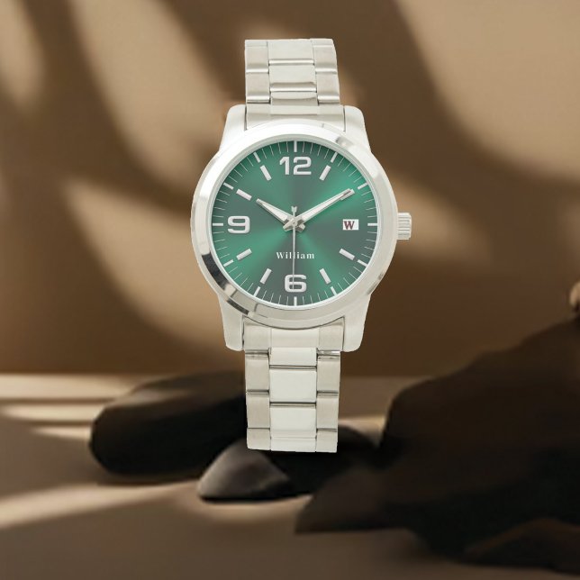 Elegant Monogrammed Grönt Brushed Metallic Armbandsur (Skapare uppladdad)