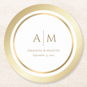 Elegant Monogrammed Guld Bröllop Pappra Underlägg Papper Rund