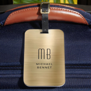 Elegant Monogrammed Guld Brushed Metallic Bagagebricka