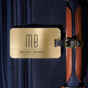 Elegant Monogrammed Guld Brushed Metallic Bagagebricka