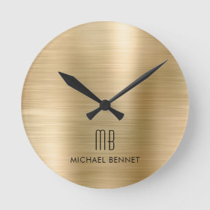Elegant Monogrammed Guld Brushed Metallic Rund Klocka
