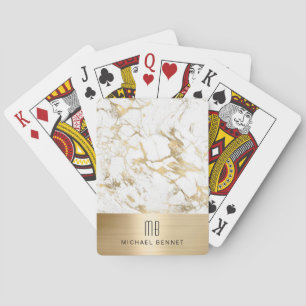 Elegant Monogrammed Guld White Marble Casinokort