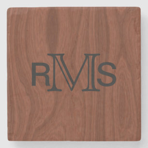 Elegant Monogrammed Initialer   Mahogany Wood Grai Stenunderlägg