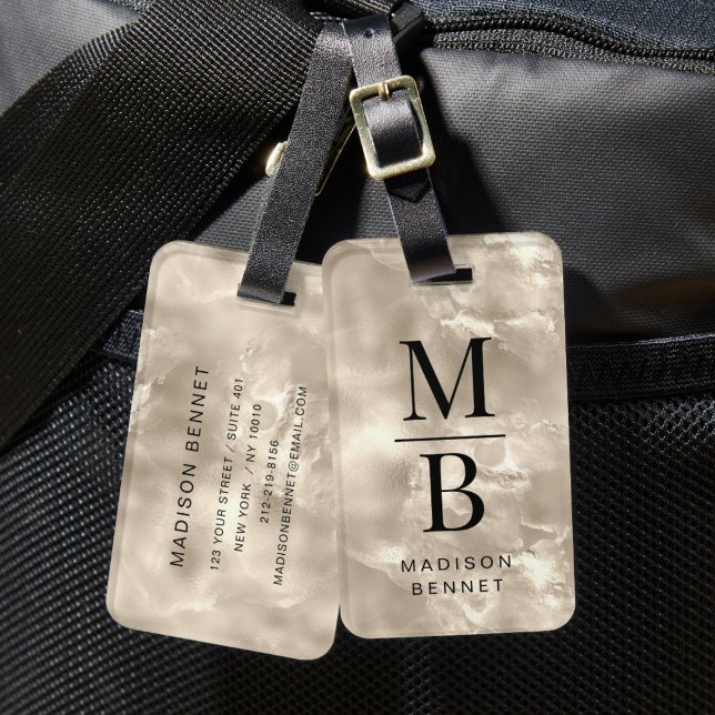 Elegant Monogrammed Ivory Beige Bagagebricka (Elegant Monogrammed Ivory Beige Luggage Tag)