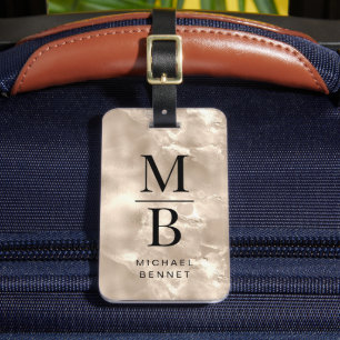Elegant Monogrammed Ivory Pearl Struktur Bagagebricka