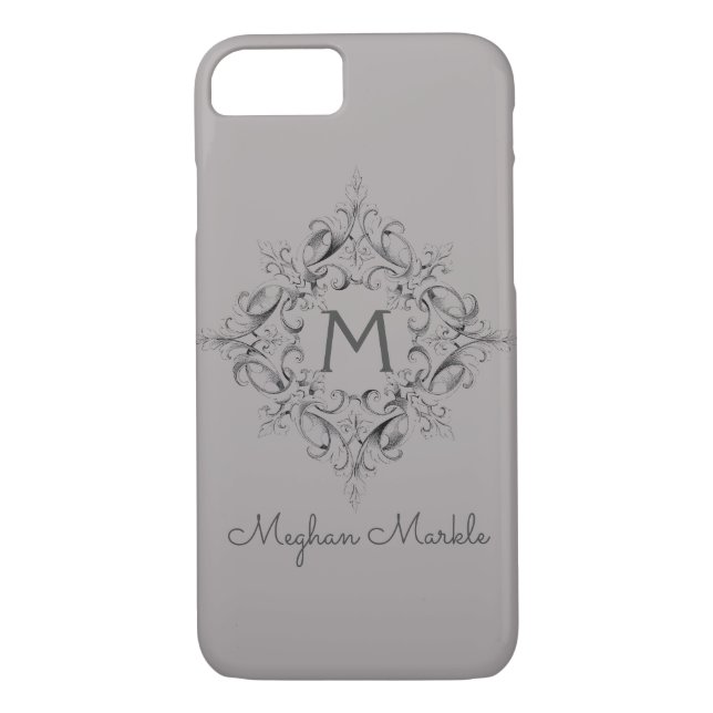 Elegant Monogrammed klassisk grått Case-Mate iPhone Skal (Baksida)