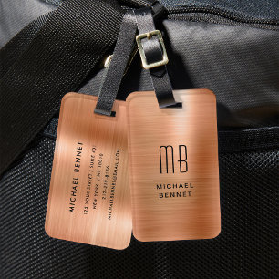 Elegant Monogrammed koppar Brown Brushed Metall Bagagebricka