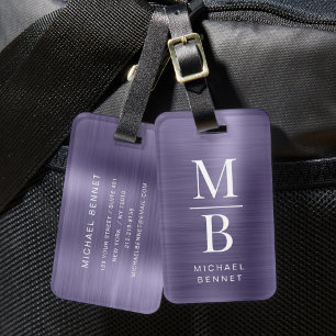 Elegant Monogrammed Lila Brushed Metallic Bagagebricka