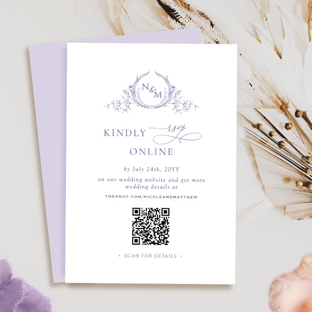 Elegant Monogrammed Lila QR-kod/OSA Online Tilläggskort (Skapare uppladdad)