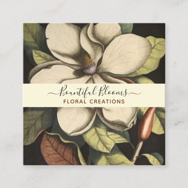 Elegant Monogrammed Magnolia Cream Sage Blooms Fyrkantigt Visitkort (Framsida)