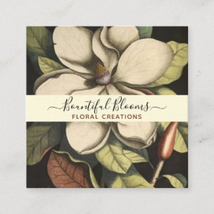 Elegant Monogrammed Magnolia Cream Sage Blooms Fyrkantigt Visitkort