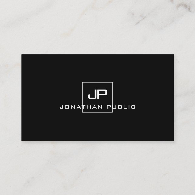 Elegant Monogrammed Modern Black White-mall Visitkort (Framsida)