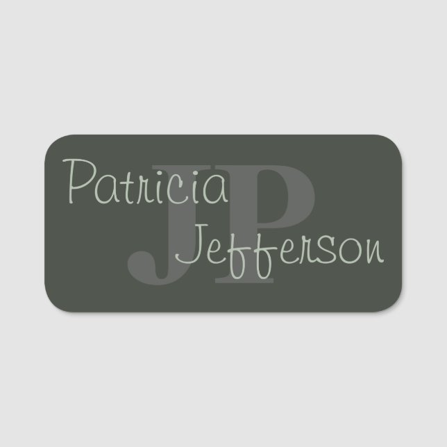 Elegant Monogrammed Moss Mörk grönt: Professionell Namnbricka (Framsida)