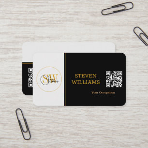 Elegant Monogrammed Namn, Namnteckning/QR-kod Visitkort