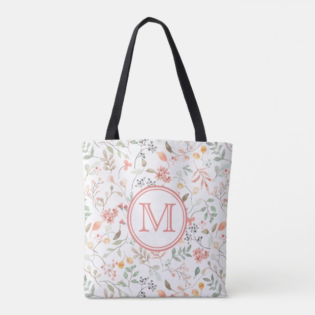 Elegant Monogrammed Pastel-Blommigt Tygkasse (Baksida)