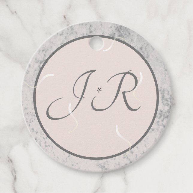 Elegant Monogrammed persikor och Grått Gåvor Etiketter (Framsida)