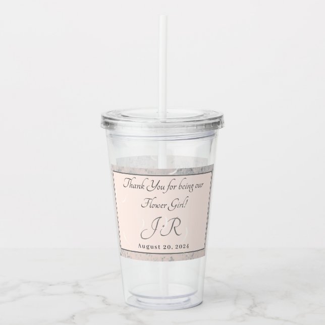 Elegant Monogrammed persikor och Grått Marble Take Away Mugg (Framsida)