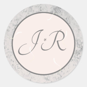 Elegant Monogrammed persikor och Grått Runt Klistermärke