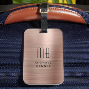Elegant Monogrammed Ro Guld Brushed Metallic Bagagebricka