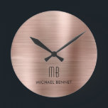 Elegant Monogrammed Ro Guld Brushed Metallic Rund Klocka<br><div class="desc">Personlig Elegant Monogrammed Ro Guld Brushed Round Clock</div>