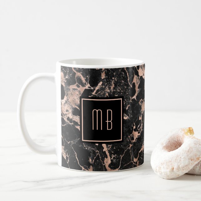 Elegant Monogrammed Ro Guld Marble Kaffemugg (Med munk)