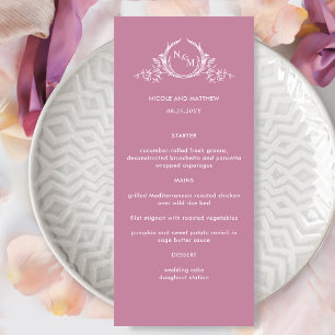Elegant Monogrammed Rosa Bröllop Menu Meny