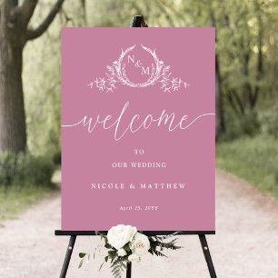 Elegant Monogrammed Rosa Bröllop Välkomsttecken Poster