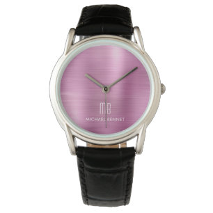 Elegant Monogrammed Rosa Brushed Metallic Armbandsur