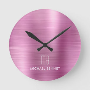 Elegant Monogrammed Rosa Brushed Metallic Rund Klocka